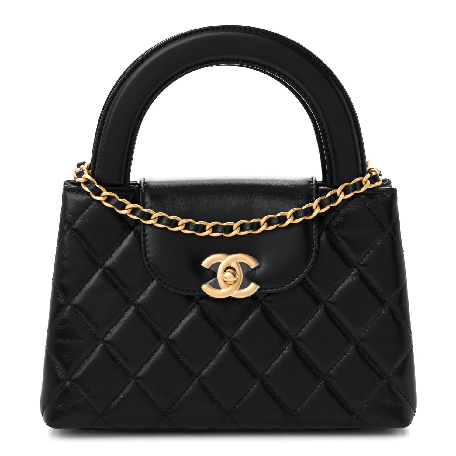 Chanel Shiny Aged Calfskin Quilted Nano Kelly Shopper Black 1887067 | FASHIONPHILE (US)