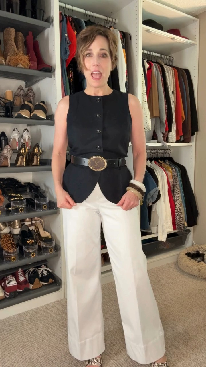 These Spanx twill pants are amazing. Thick enough to not show anything underneath, yet breathable enough for summer. 

I'm 5'5" and am wearing the Regular length. I could wear them with a medium or low heel, but doesn't look great with a flat. 

I'm typically a 4 and I chose the Small. There's a little room in them, but I couldn't have gone to the XS. 

Styled them with an EVEREVE linen blazer, some acrylic bracelets, Amazon wedge heels and a Freja bag!  

 #LTKSummerEdit #LTKOver40 #LTKStyleTip