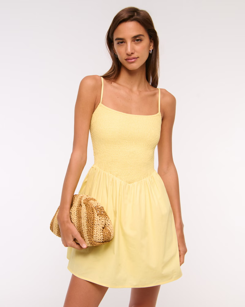 Dipped-Waist Smocked Mini Dress | Abercrombie & Fitch (US)