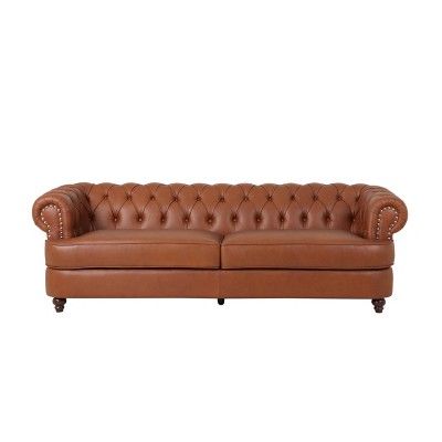 Litch Chesterfield Leather Tufted 3 Seater Sofa with Nailhead Trim - Christopher Knight Home | Target