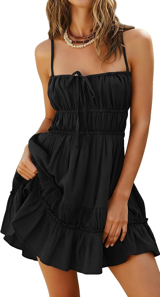 Kate Kasin Womens Sleeveless Backless Mini Dress, Summer Boho Dresses with Pockets, Beach Vacatio... | Amazon (US)