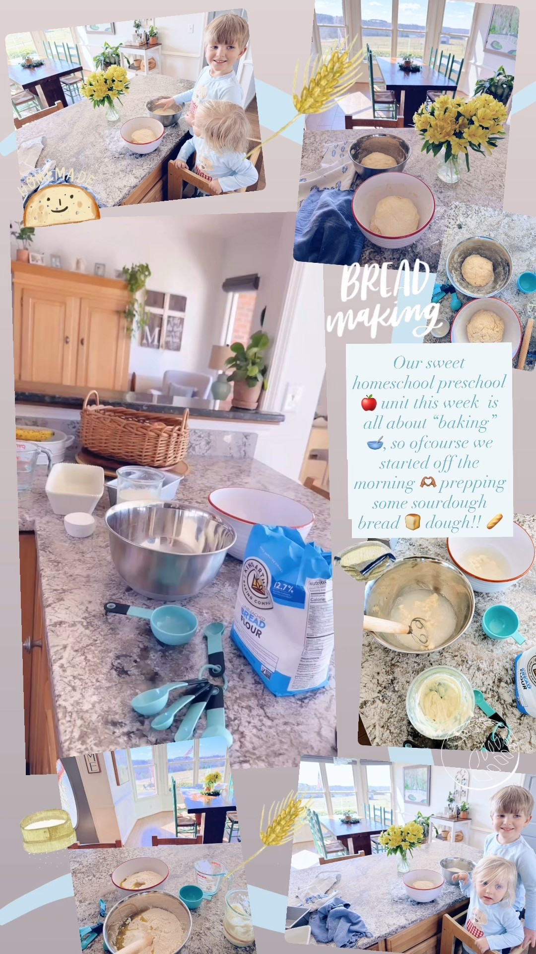 Our sweet homeschool preschool 🍎 unit this week  is all about “baking” 🥣, so ofcourse we started off the morning 🫶🏽 prepping some sourdough bread 🍞 dough!! 🥖 