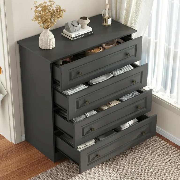 4-Drawer Dresser, 34.6” Tall Black Dresser for Bedroom Storage, Hallway Chest with Large Drawer... | Walmart (US)