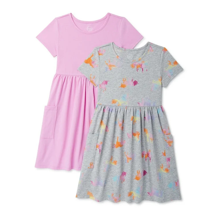 Wonder Nation Girls Short Sleeve Play Dresses, 2-Pack, Sizes 4-18 & Plus | Walmart (US)