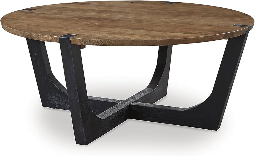 Signature Design by Ashley Hanneforth Farmhouse Coffee Table with Angled Solid Wood Legs, Light B... | Amazon (US)