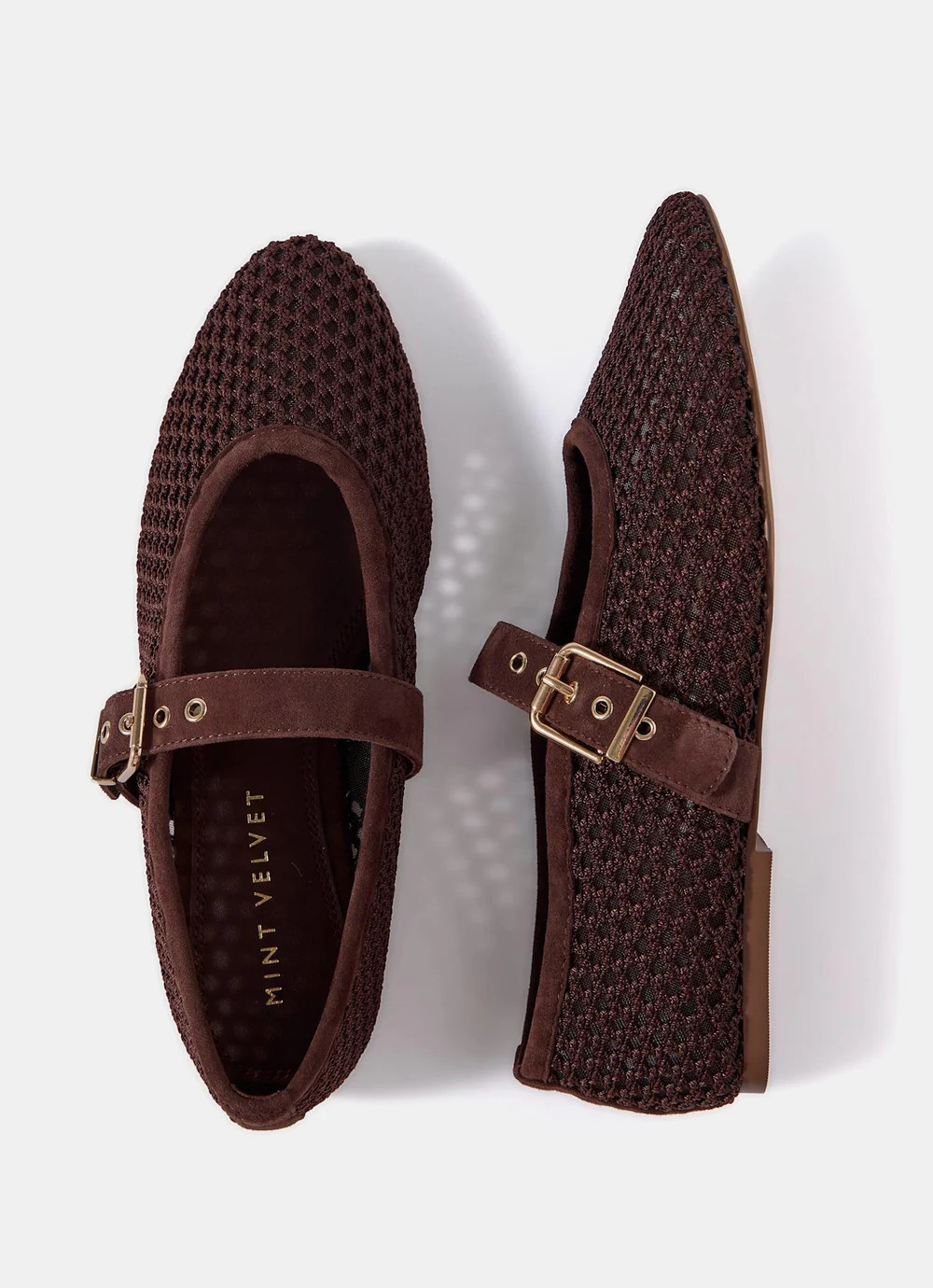 Trixie Brown Mesh Ballet Flat Pumps | Mint Velvet