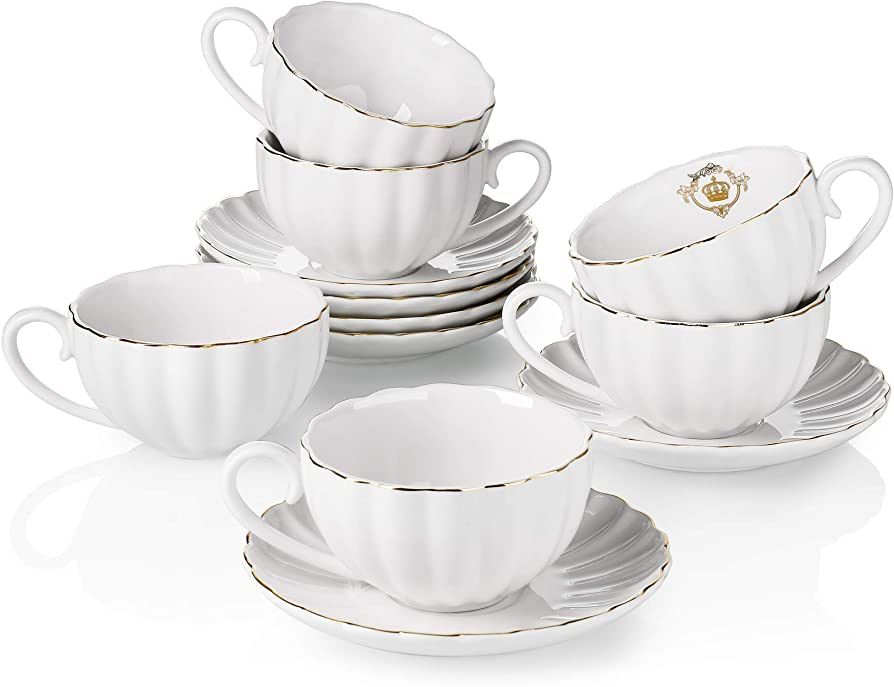 Amazingware Royal Tea Cups and Saucers, with Gold Trim and Gift Box, British Coffee Cups, Porcela... | Amazon (US)