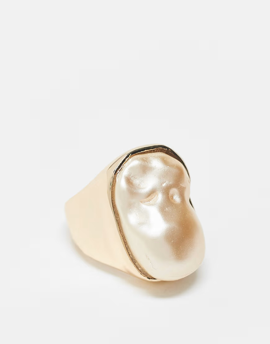 ASOS DESIGN ring with faux freshwater pearl in gold | ASOS (Global)