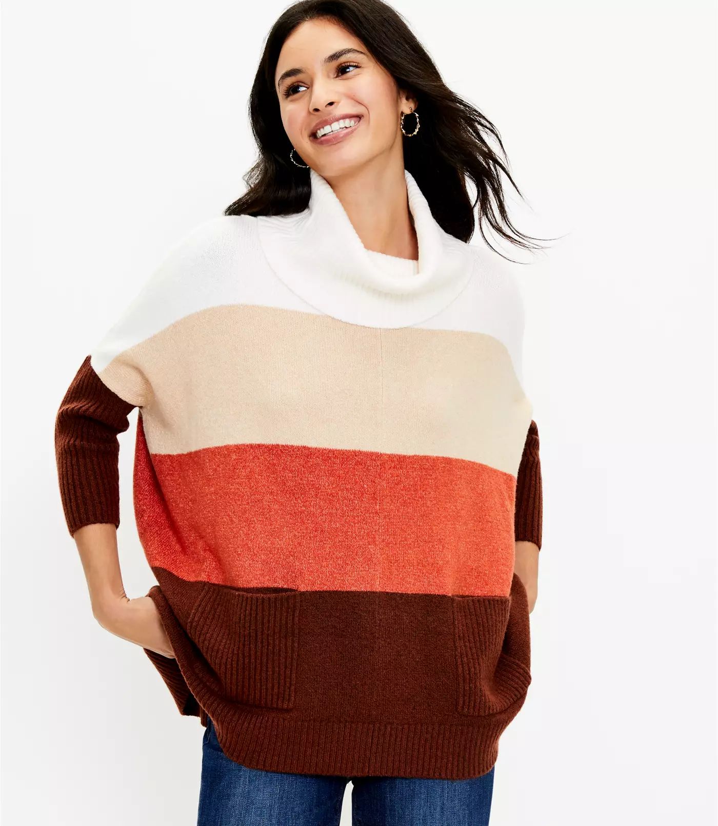 Colorblock Pocket Poncho Sweater | LOFT