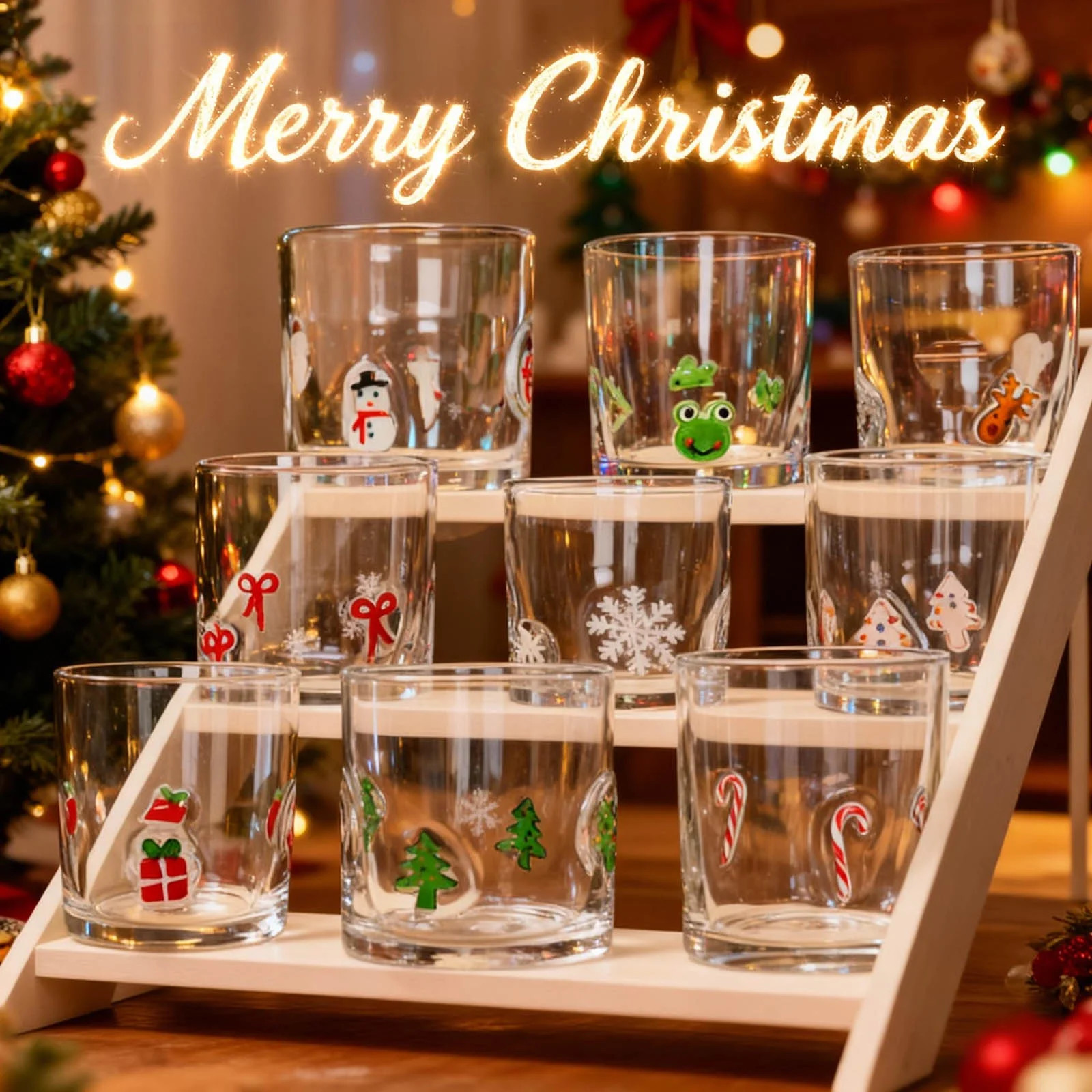 17oz Christmas Icon Glass Cups, Christmas Tree, Gingerbread, Snowman, Candy Canes, Elk Double-lay... | Walmart (US)