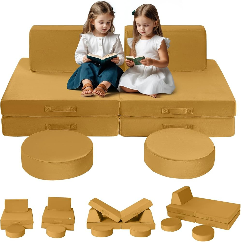 MeMoreCool Kids Couch Sofa Modular Toddler Couch for Playroom, 8-Piece Fold Out Baby Couch Play Set, Children Convertible Sofa Foam Couch | Amazon (US)