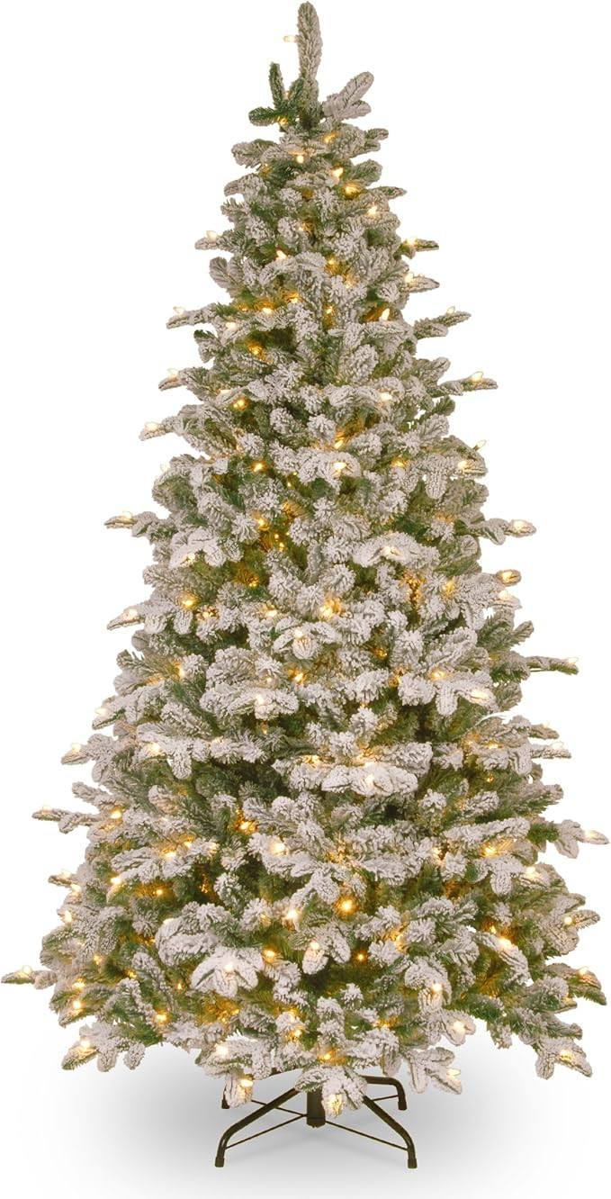Amazon.com: National Tree 7.5 Foot "Feel Real" Snowy Everest Fir Medium Tree with 450 Clear Light... | Amazon (US)