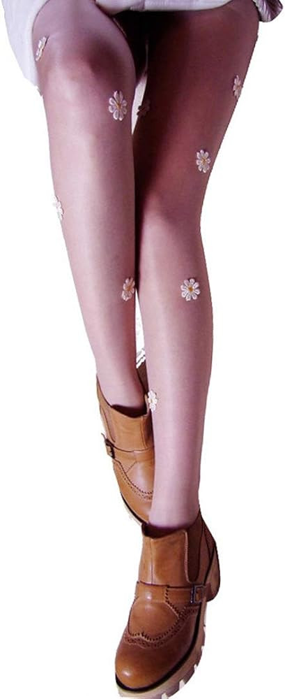 Women Ultra-thin Embroidered Flower Pantyhose Run Resistant Control Top Sheer Stocking | Amazon (US)