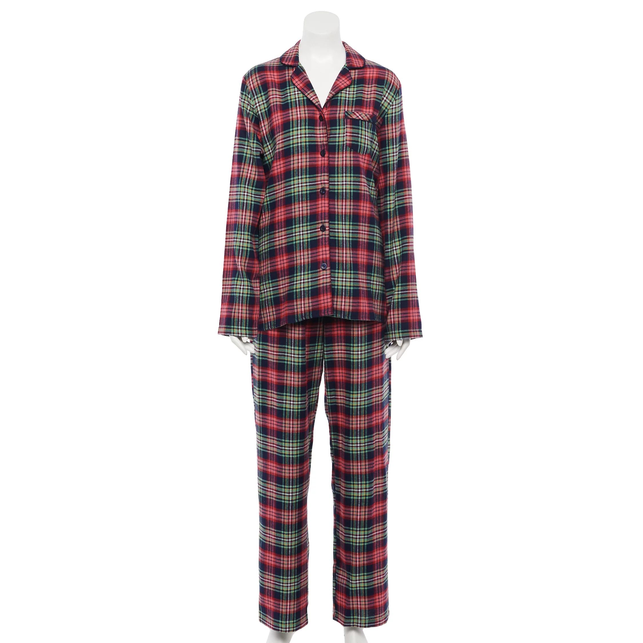 Women's Croft & Barrow® Flannel Long Sleeve Pajama Shirt & Pajama Pants Set | Kohl's