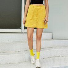 Solid Corduroy Straight Skirt | SHEIN