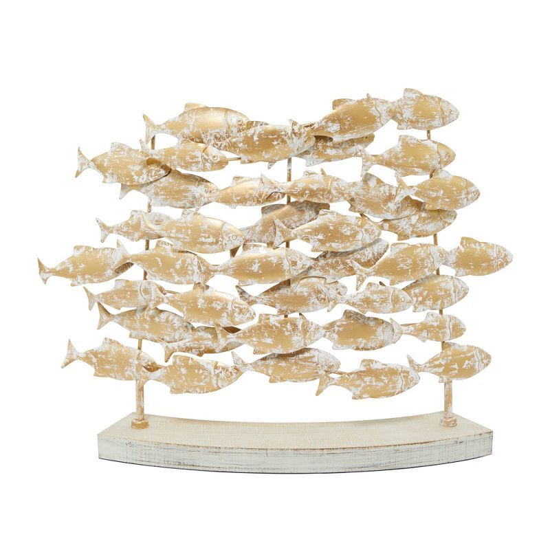18" x 24" Decorative Coastal Style Carved Metal Fish Sculpture White/Gold - Olivia & May | Target