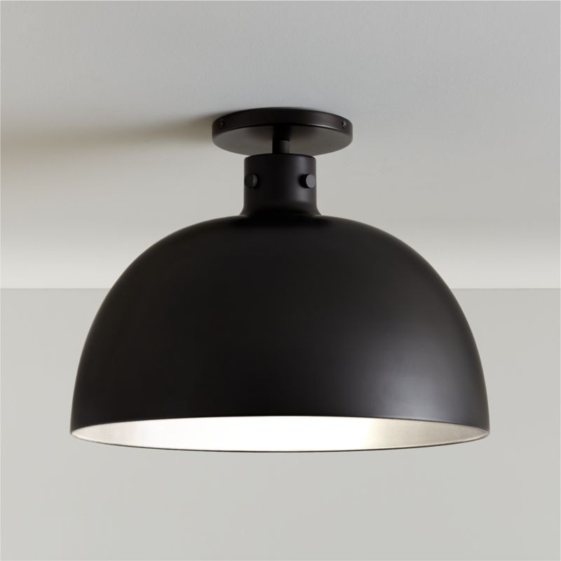 Dakota Black Flush Mount Light with Large Black Dome + Reviews | Crate & Barrel | Crate & Barrel