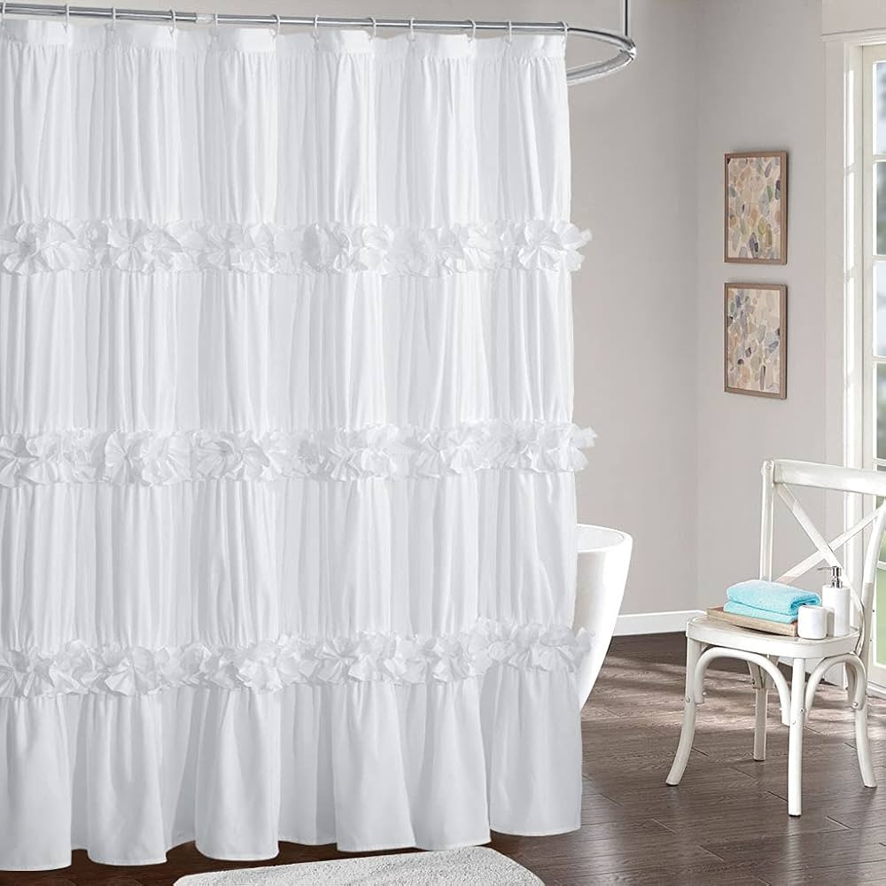 Victorian Ruffle Shower Curtain, Ruched Microfiber Vintage Handcrafted Bow Tie Bath Curtain for M... | Amazon (US)
