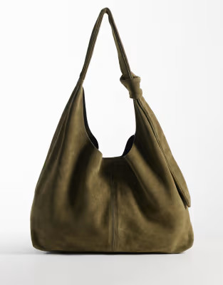 Accessorize suede knot slouch shoulder bag in khaki | ASOS (Global)