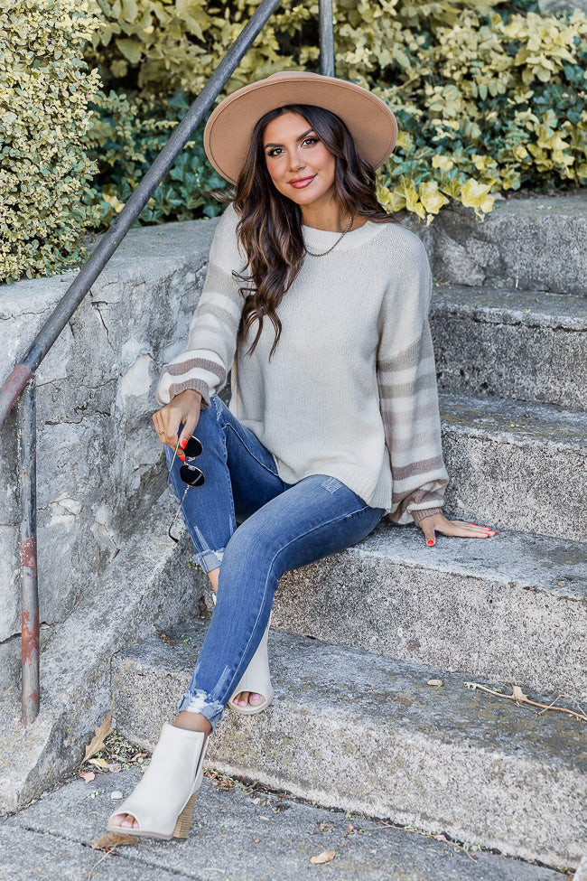 Make It Yours Olive Striped Sweater | Pink Lily