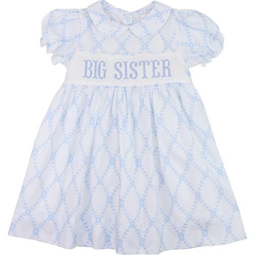 Blue And White Trellis "Big Sister" Dress | Cecil and Lou