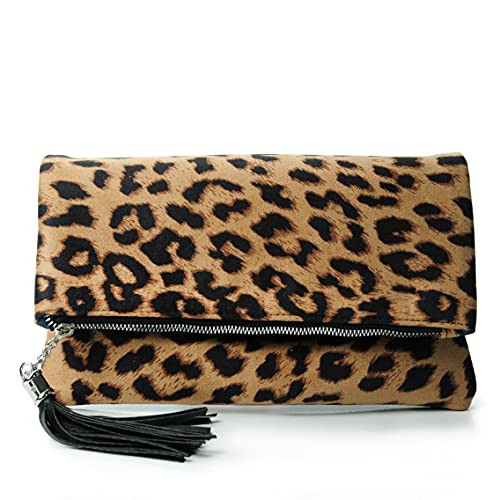 Leopard Zipper Foldover Clutch Envelope Purse Women Cross body Bag with Chain Strap (Leopard) | Amazon (US)