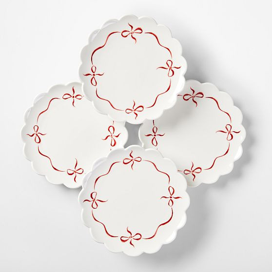 Bow Appetizer Plates, Set of 4, White-Red | Mark and Graham