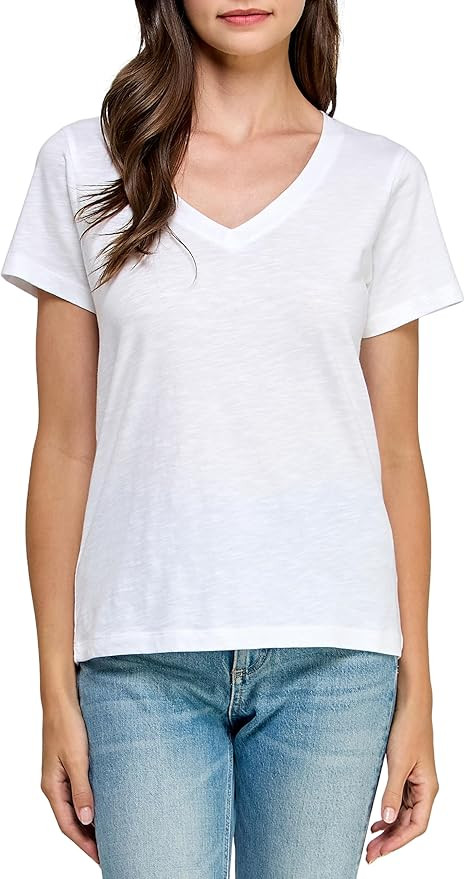 Women's GOTS Certified 100% Organic Cotton Slub V-Neck T Shirt Short Sleeve Tee Tops | Amazon (US)