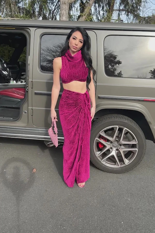 Red Chosen One Velvet Skirt Set | JLUXLABEL