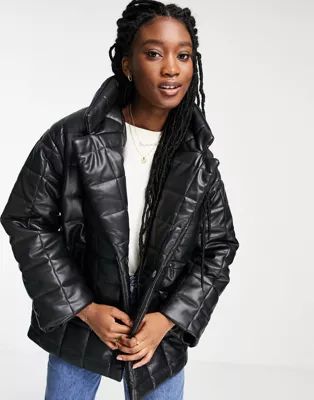 Monki faux leather quilted jacket in black | ASOS (Global)