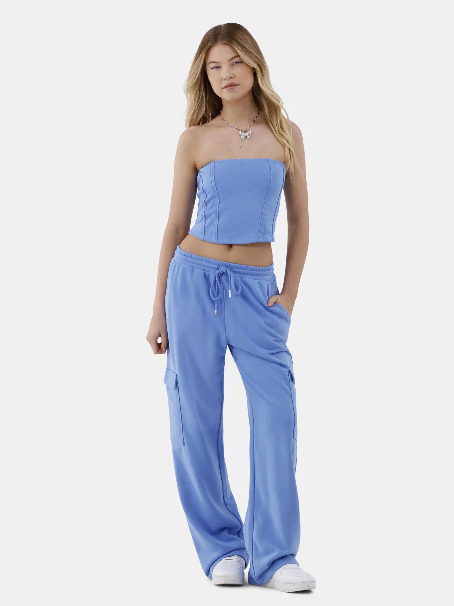 No Boundaries Tube Top and Sweatpants Set, 2 Piece, Women’s and Women's Plus | Walmart (US)