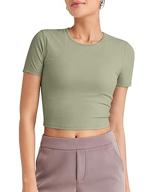 G4Free Workout Shirts Women Slim Fit Athletic Gym Work Out Tops Crop Short Sleeve Basic Yoga Tshi... | Amazon (US)