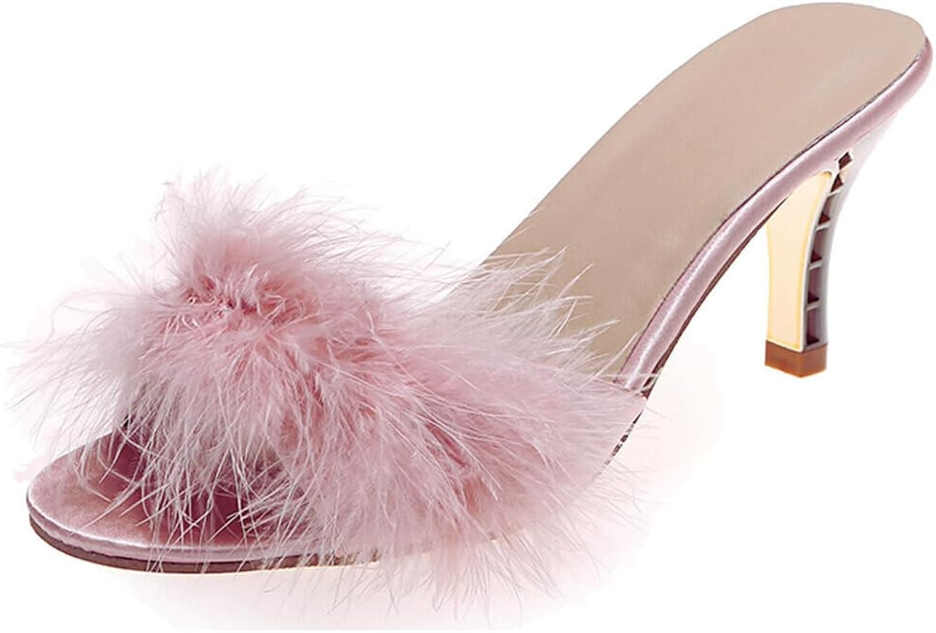Women Sexy Slipper Cute Fuzzy Heels Furry Kitten Heels for Lingerie Wedding Birthday | Amazon (US)