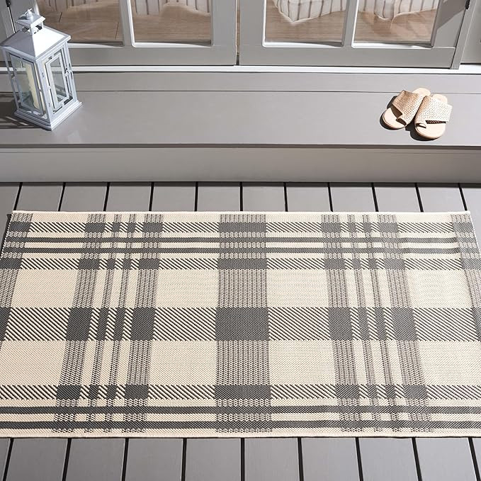 SAFAVIEH Courtyard Collection Accent Rug - 2'7" x 5', Grey & Bone, Indoor/Outdoor & Washable, Ide... | Amazon (US)