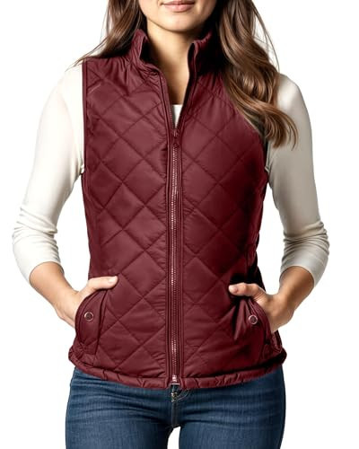 NY Threads Puffer Vest Women Slim Fit Lightweight Stand Collar Quilted Zip Puffer Vest, Large, Burgundy | Amazon (US)