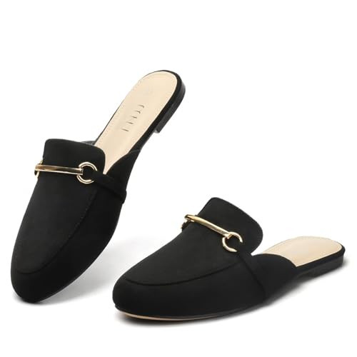 MUSSHOE Mules for Women Flats Comfortable Slip on Women Mules Backless Loafers,Black Suede 6.5 | Amazon (US)