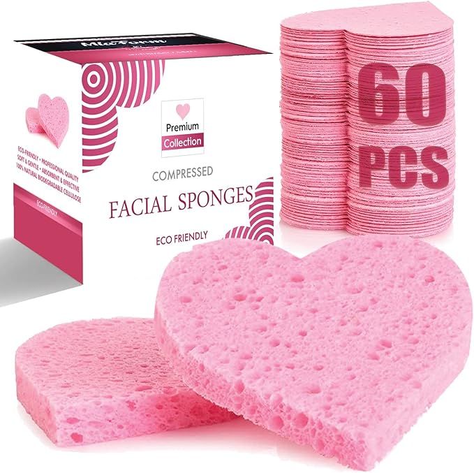 60-Count Compressed Facial Sponges, 100% Natural Cosmetic Spa Sponges for Facial Cleansing, Exfol... | Amazon (US)