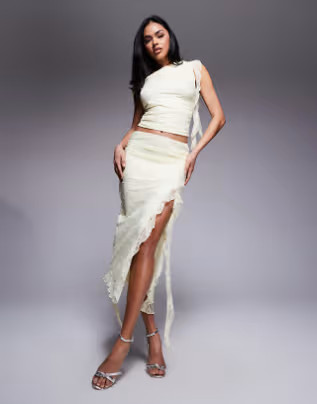 Love Triangle lace asymmetric midaxi skirt in lemon - part of a set | ASOS (Global)