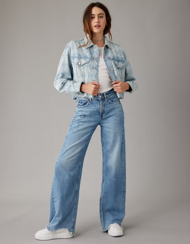 AE x Mean Girls Cropped Argyle Denim Jacket | American Eagle Outfitters (US & CA)