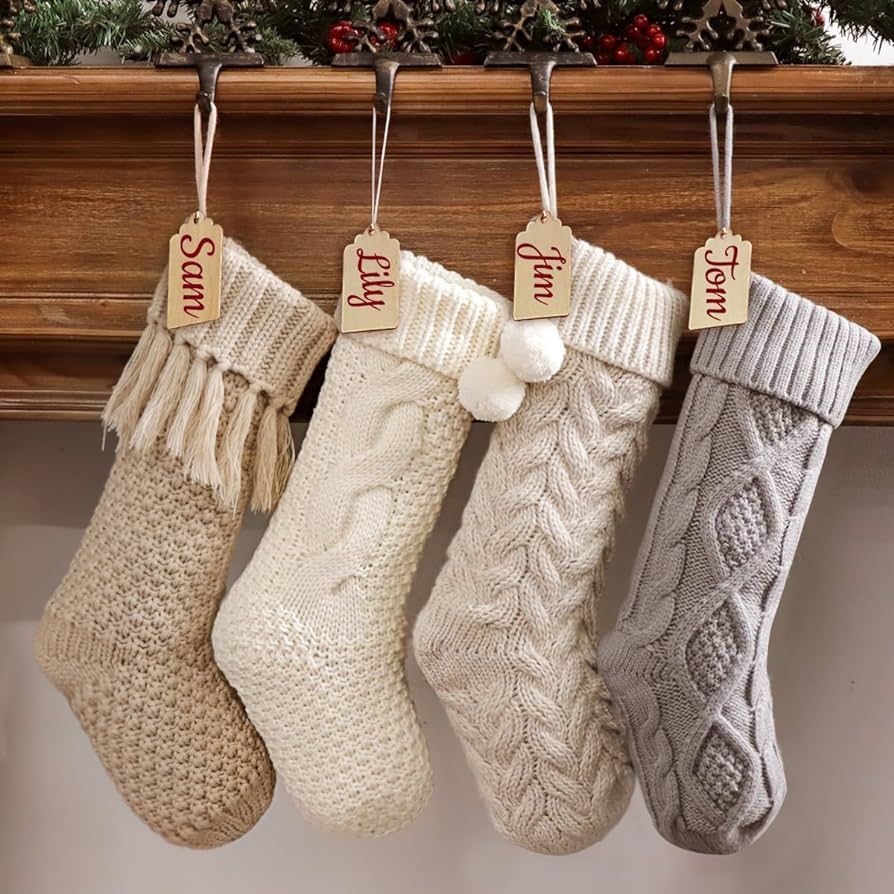 Amazon.com: Pawliss Christmas Stockings: 4 Pack 18 Inch Cable Knit Fireplace Stockings, Cozy Hang... | Amazon (US)