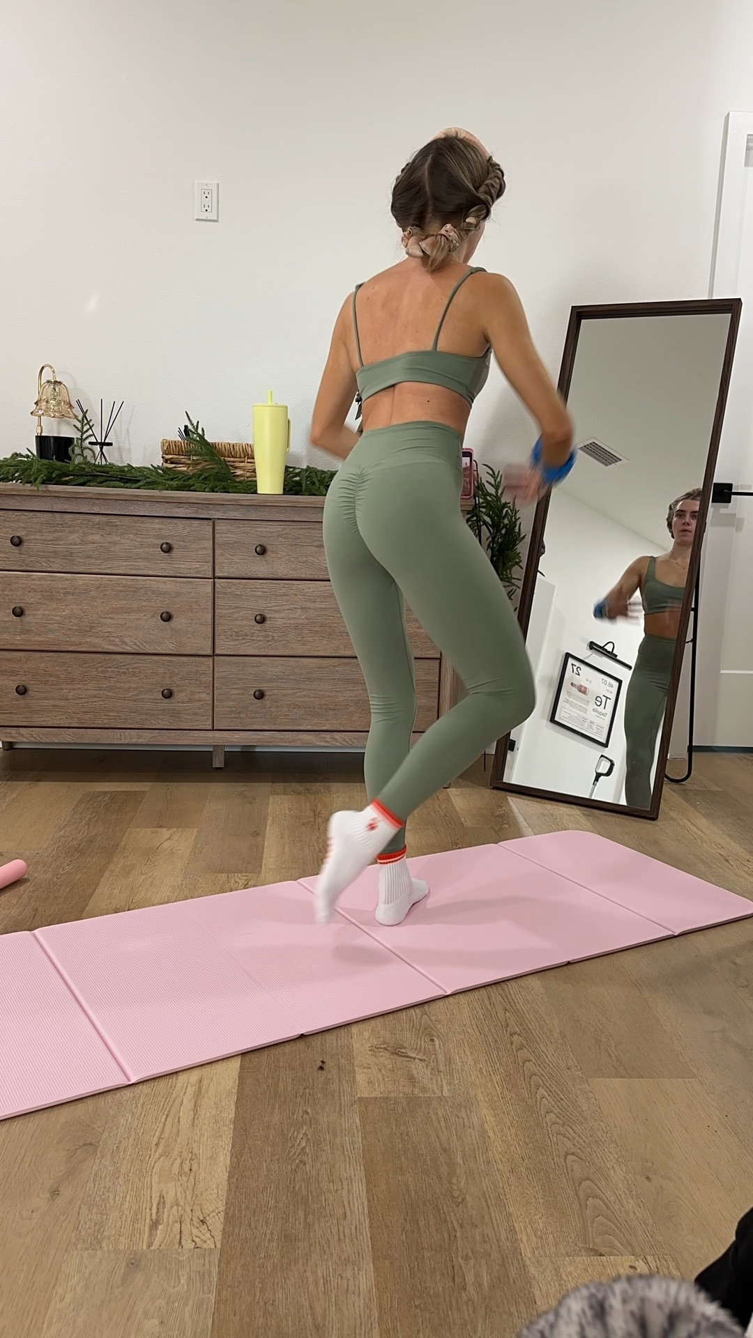 Amazon size small workout set Women's Solid Color Fitness 2-Piece Set, High Waist Seamless Leggings, Padded Stretch Sports Bra Set. Stak Workout foldable mat. 

My workout and workout gear for my daily workout. I take pilates classes from @lexfish on Instagram she has a whole online platform and membership! Most of my pilates gear and tools are from Bala. Bala use code SLOANE15. 
#workoutgear #workoutwear #pilates #ootd #outfit #athleticwear #athleticoutfit #bikershorts #sportsbra #pilatesoutfit #athleisure #bala #pilatesworkout #pilateslovers #pilatestiktok #balabangles

#LTKfitnessgoals #LTKFindsUnder50 #LTKActive