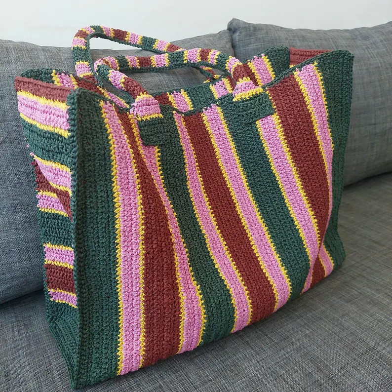 Handmade Straw Striped Weekend Bag: Colorful Boho Raffia Oversize Beach Bag | Etsy (Global)