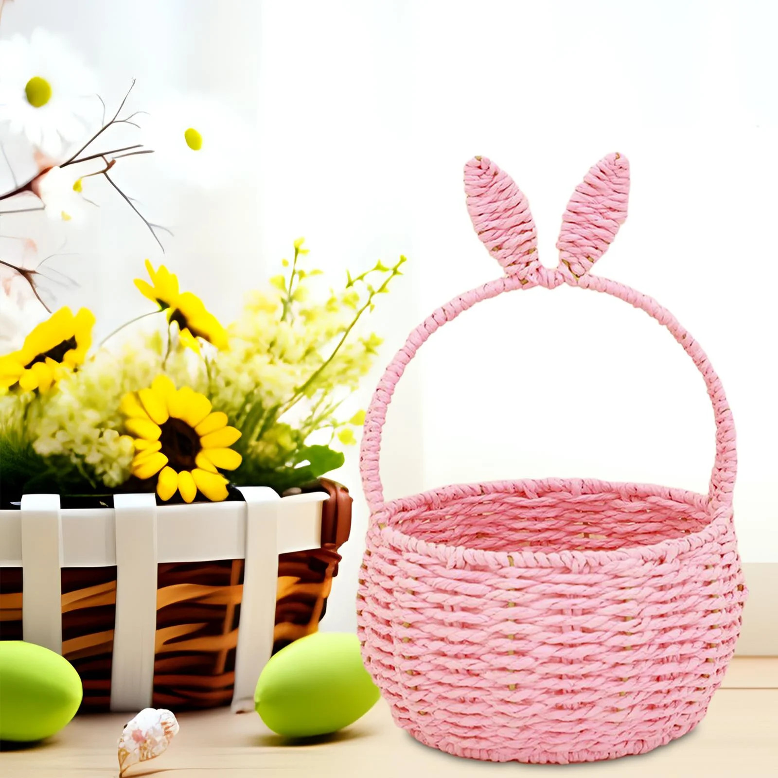 perfk Woven Basket Easter Decor Hand Basket for Baby Shower Party Favors Vegetable pink | Walmart (US)