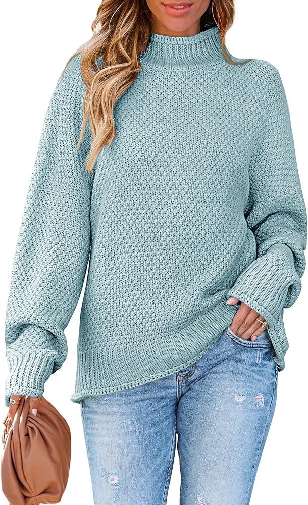 ZESICA Women's 2024 Turtleneck Batwing Sleeve Loose Oversized Chunky Knitted Pullover Sweater Jum... | Amazon (US)