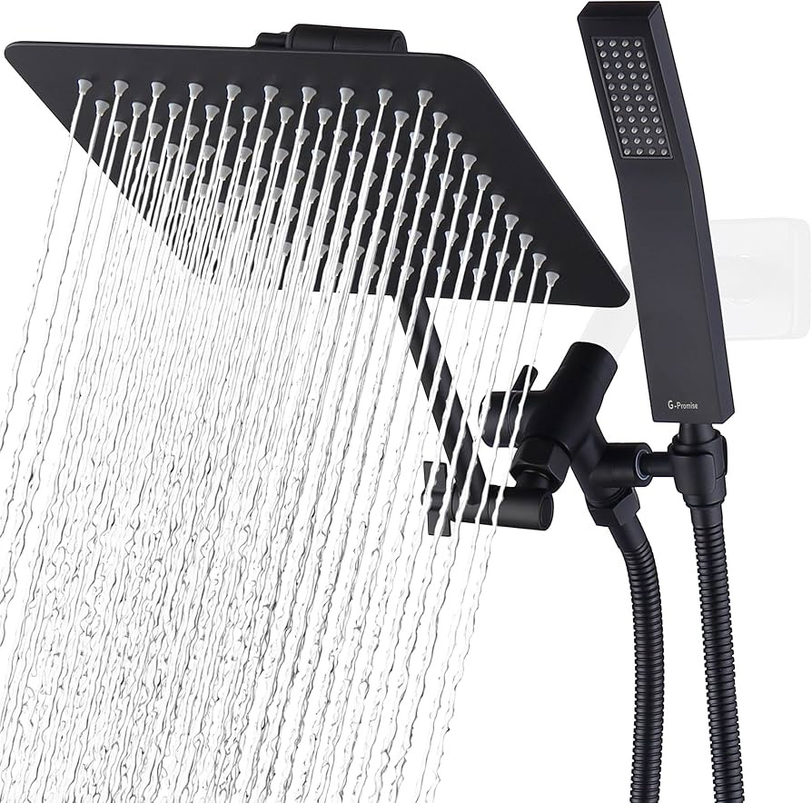 G-Promise All Metal Dual Square Shower Head Combo | 8" Rain Shower Head | Handheld Shower Wand wi... | Amazon (US)