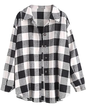 ZAFUL Women's Plaid Long Sleeve Shirt Button Down Wool Blend Thin Jacket Casual Blouse Tops with ... | Amazon (US)