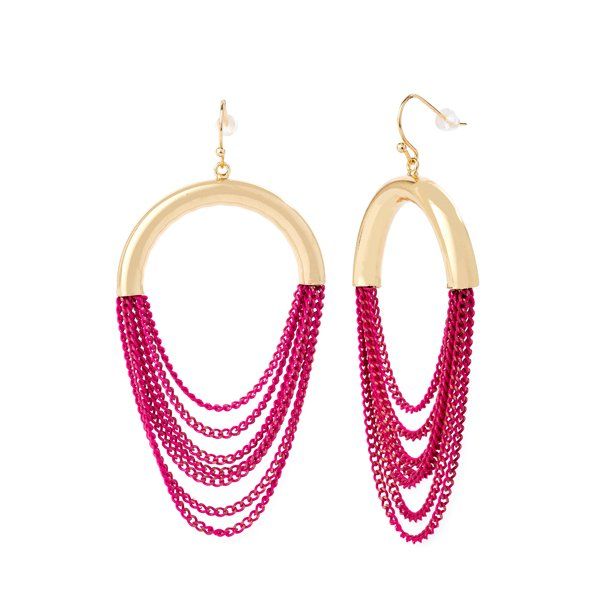 Scoop Women’s Pink Chain and 14K Gold Flash-Plated Pink Statement Earrings | Walmart (US)