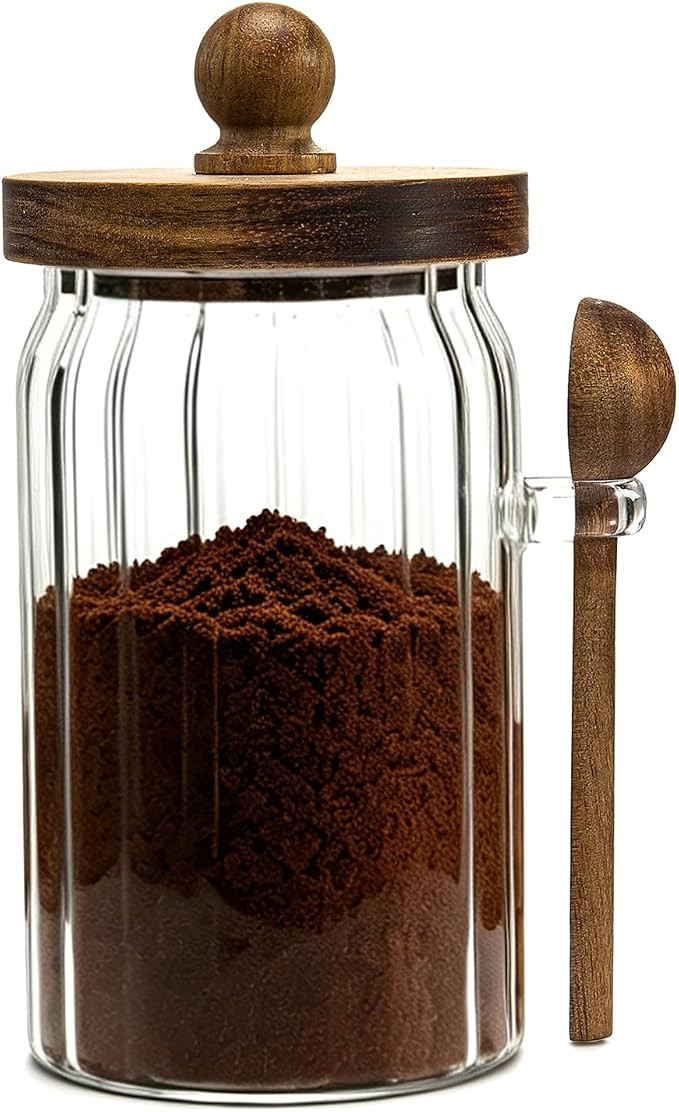 Vintage Glass Jar with Wooden Spoon&Lid, 26 fl.oz, Coffee Storage Canister | Amazon (US)