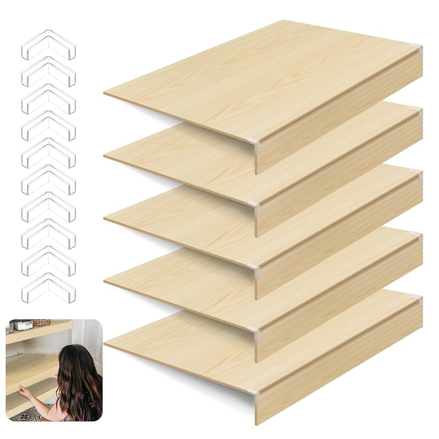 5 Pack Wooden Wire Rack Cover 24 * 12IN Shelf Covers with Back Felt Clamp Fixed Pantry Shelf Cove... | Amazon (US)