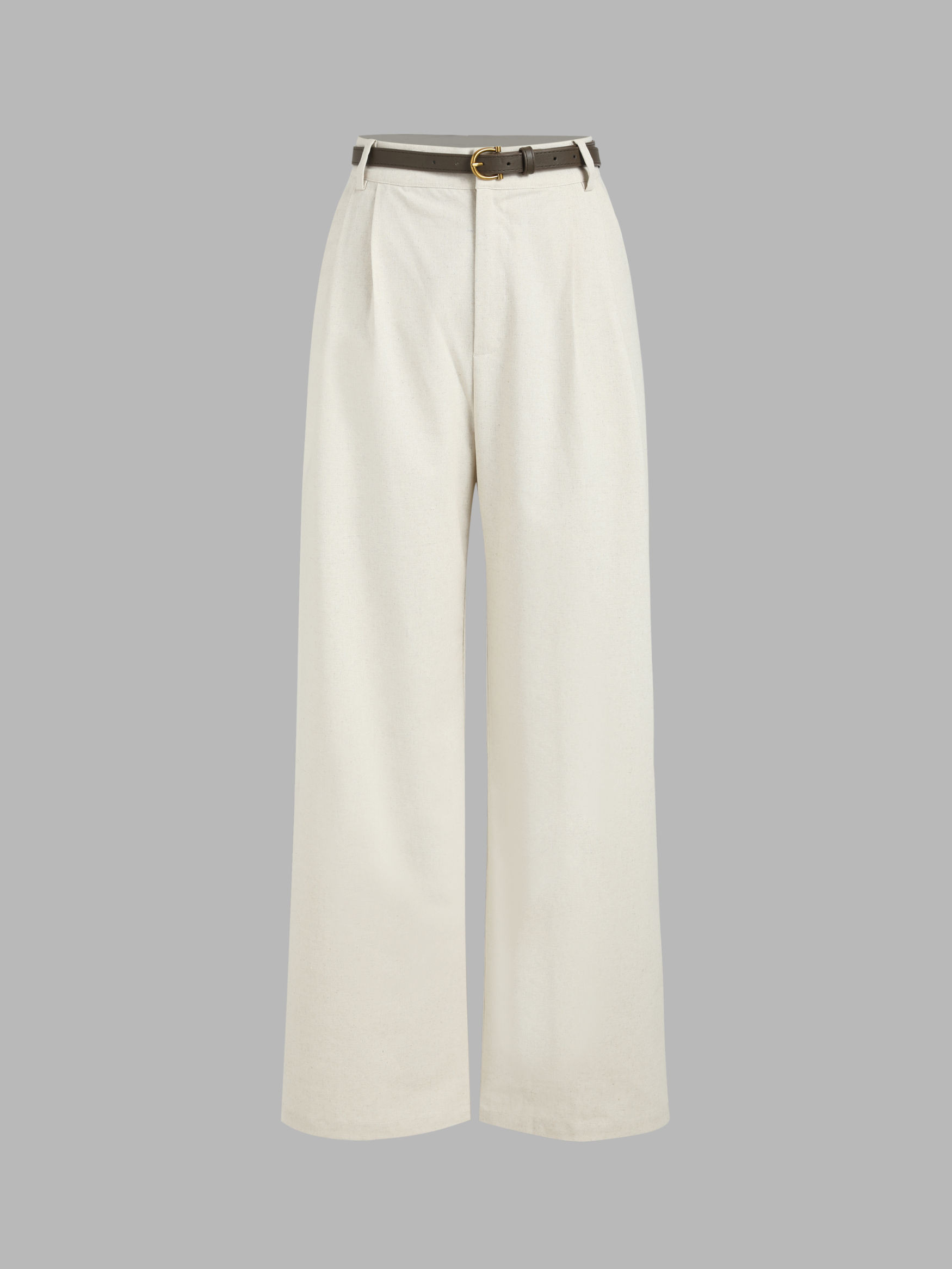 Wide Leg Pants Woven Belted Linen Straight Leg Pant  For School Daily Casual Coffee Shop Work | Cider